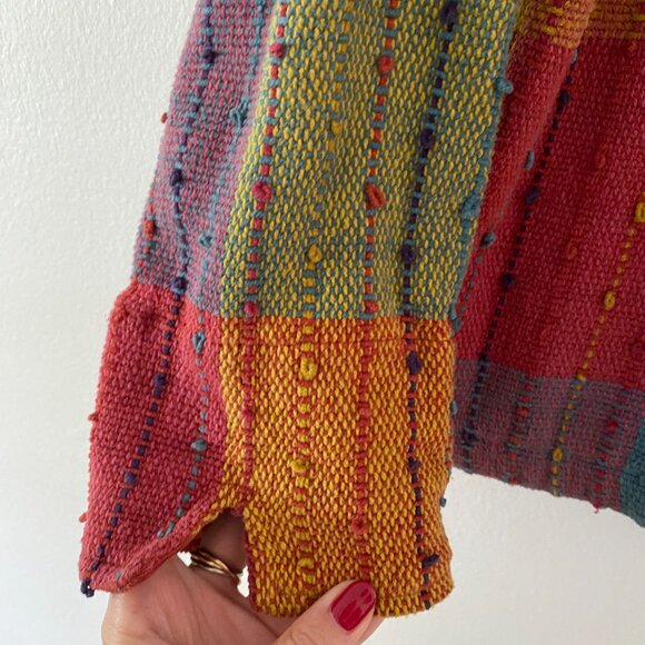 Anu by Natural Rainbow Patchwork Textured Cotton Jacket Medium Artsy Boho - Picture 4 of 8